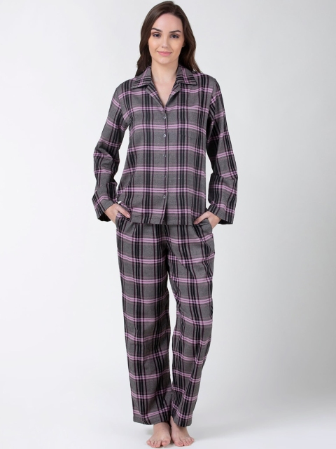 

ADORENITE Women Grey & Black Checked Night suit