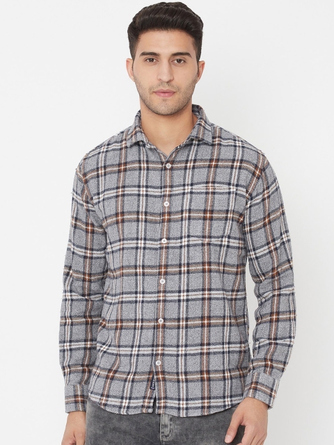 

METTLE Men Grey Opaque Checked Casual Cotton Shirt
