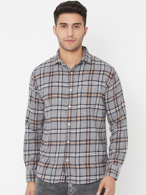 

METTLE Men Grey Opaque Checked Casual Shirt