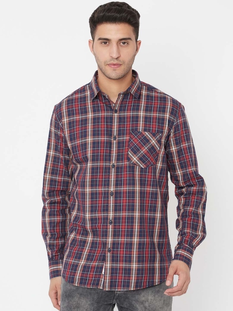 

METTLE Men Maroon Tartan Checks Opaque Cotton Casual Shirt