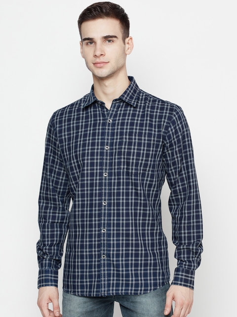 

METTLE Men Blue Tartan Checks Opaque Cotton Casual Shirt