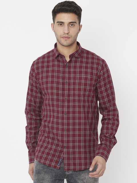 

METTLE Men Maroon Tartan Checks Opaque Cotton Casual Shirt