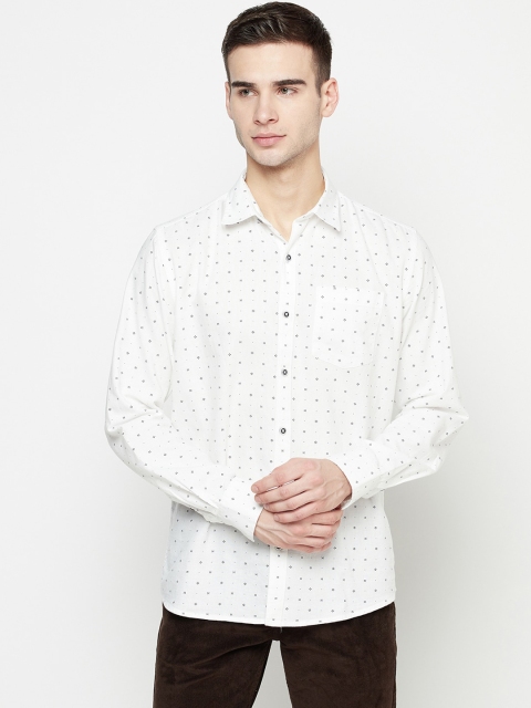 

METTLE Men White Floral Opaque Printed Cotton Casual Shirt