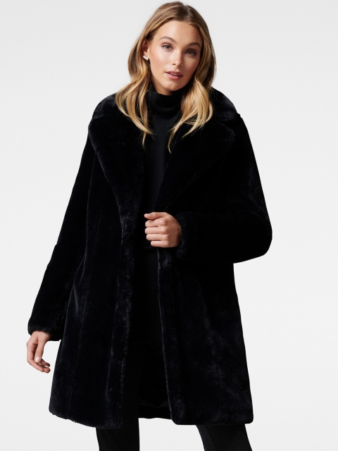 

Forever New Women Black Solid Faux Fur Coat
