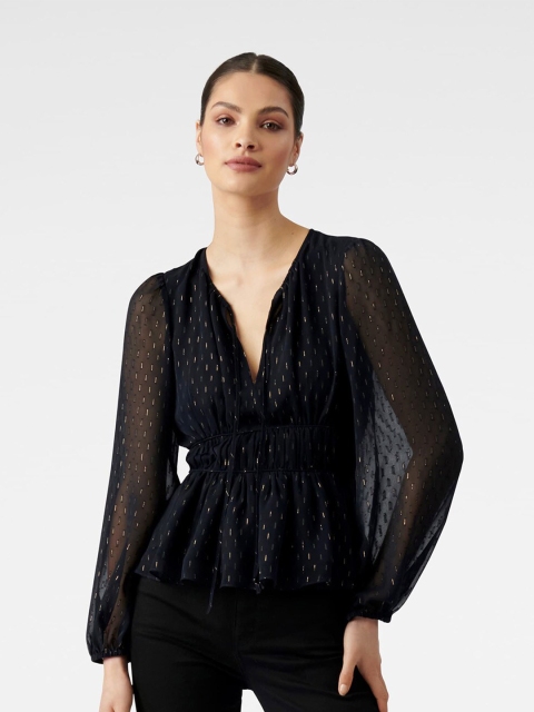 

Forever New Navy Blue Sheer Empire Top