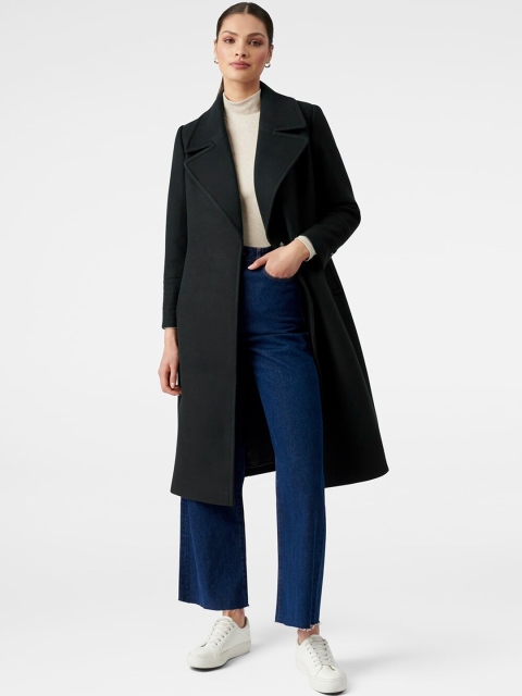 

Forever New Women Green Solid Longline Wrap Coat