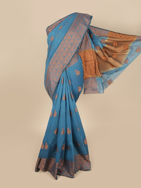 

Pothys Blue & Peach-Coloured Ethnic Motifs Zari Saree