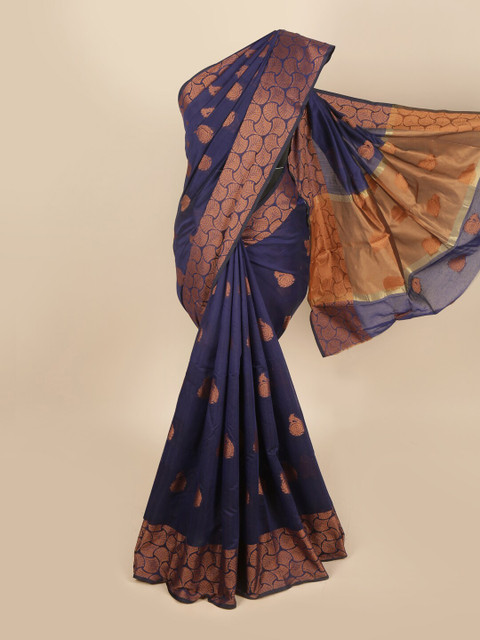 

Pothys Navy Blue & Gold-Toned Woven Design Saree