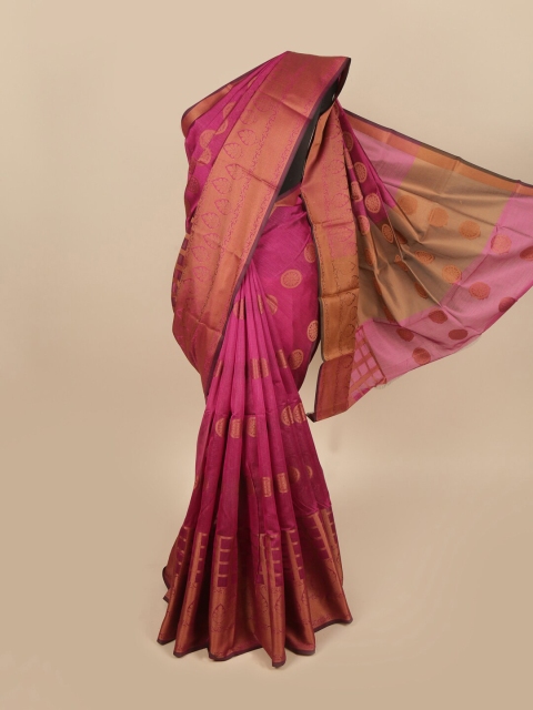 

Pothys Magenta & Gold-Toned Cotton Blend Woven Design Saree