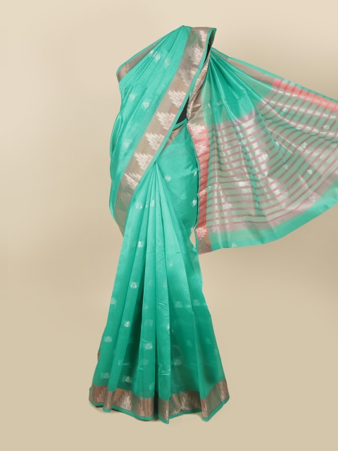 

Pothys Sea Green & Grey Floral Zari Saree