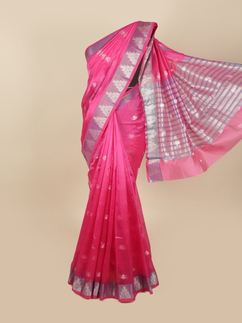 

Pothys Pink & Silver-Toned Woven Design Zari Saree