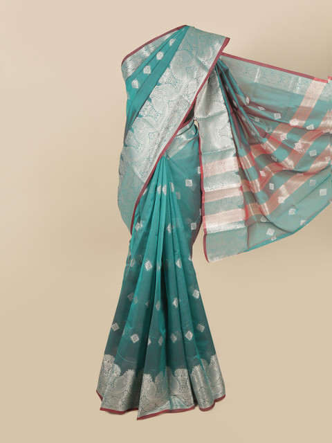 

Pothys Sea Green & Red Woven Design Zari Saree