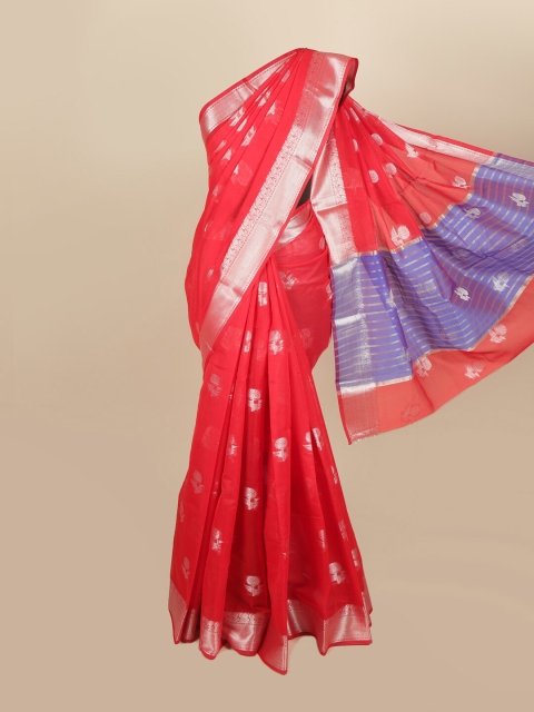 

Pothys Red & Silver-Toned Woven Design Saree