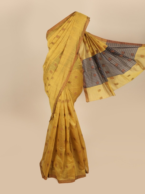 

Pothys Mustard & Gold-Toned Woven Design Saree