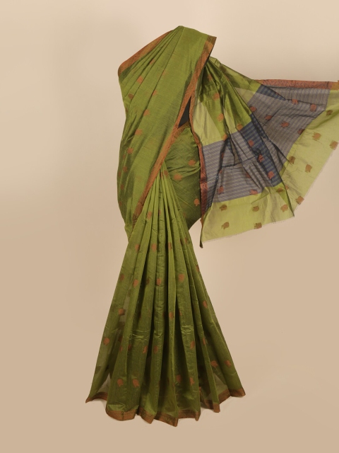 

Pothys Olive Green & Orange Ethnic Motifs Zari Saree