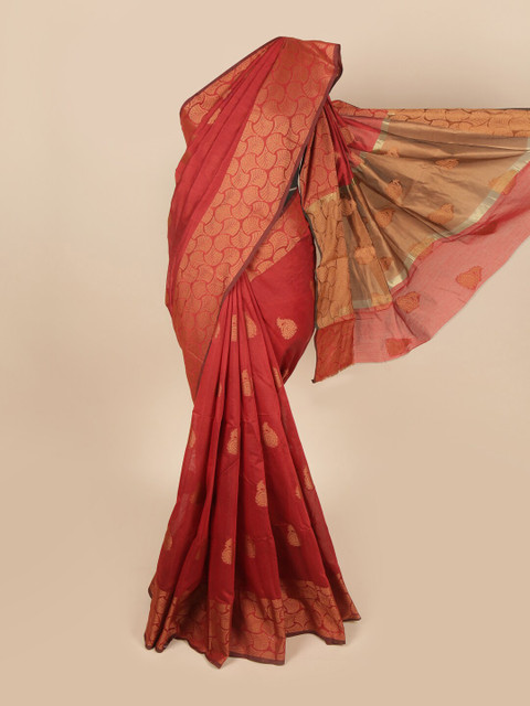 

Pothys Maroon & Gold-Toned Woven Design Saree