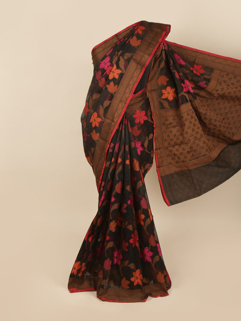 

Pothys Black & Pink Woven Design Supernet Saree