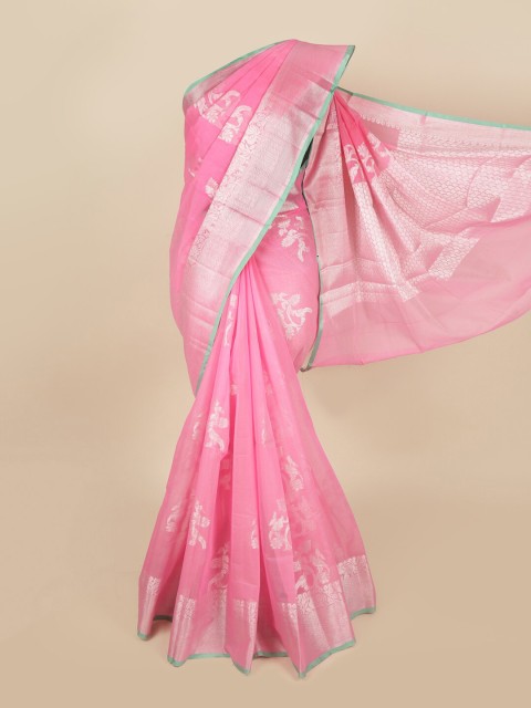 

Pothys Pink & Green Ethnic Motifs Zari Saree