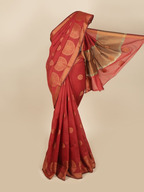 

Pothys Maroon & Gold-Toned Ethnic Motifs Cotton Blend Saree