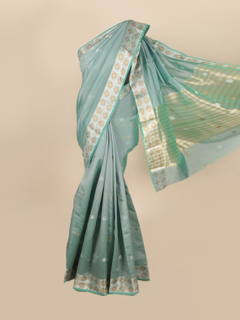 

Pothys Green & Gold-Toned Woven Design Zari Cotton Blend Saree