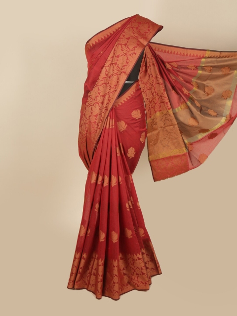 

Pothys Maroon & Gold-Toned Floral Woven Design Saree