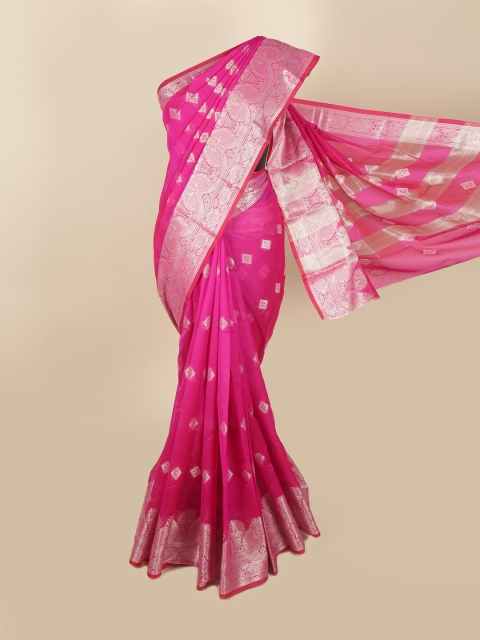 

Pothys Pink & Silver-Toned Ethnic Motifs Zari Saree