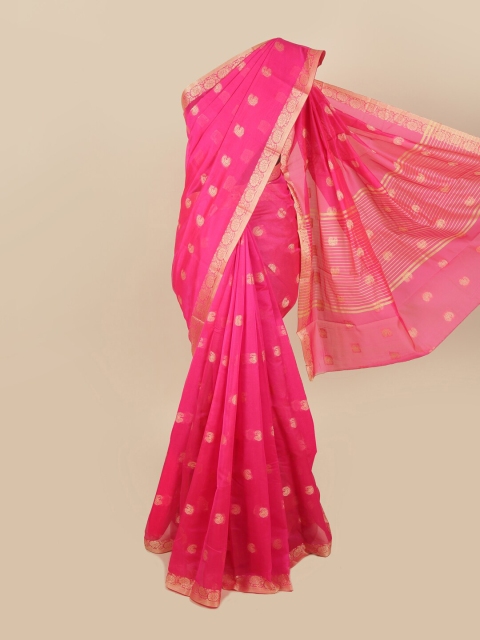 

Pothys Pink & Gold-Toned Ethnic Motifs Cotton Blend Zari Saree