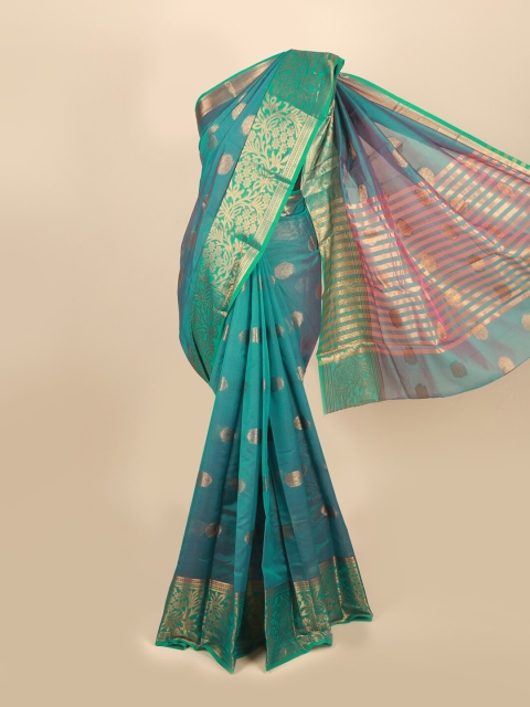 

Pothys Sea Green & Gold-Toned Cotton Blend Woven Design Zari Saree