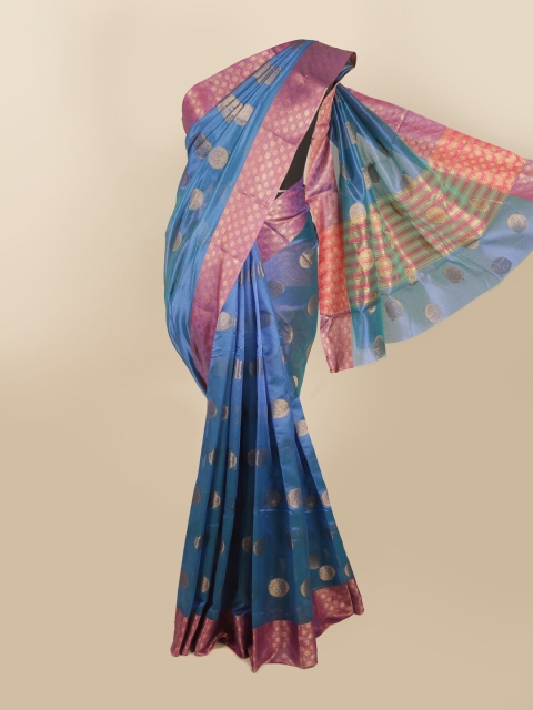 

Pothys Blue & Gold-Toned Ethnic Motifs Zari Cotton Blend Saree