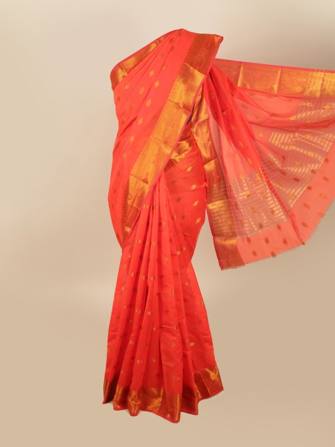 

Pothys Orange & Gold-Toned Floral Zari Saree