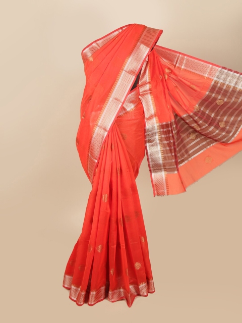 

Pothys Orange & Silver-Toned Woven Design Saree