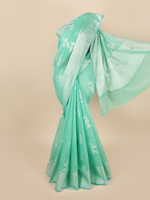 

Pothys Sea Green & Silver-Toned Woven Design Zari Saree