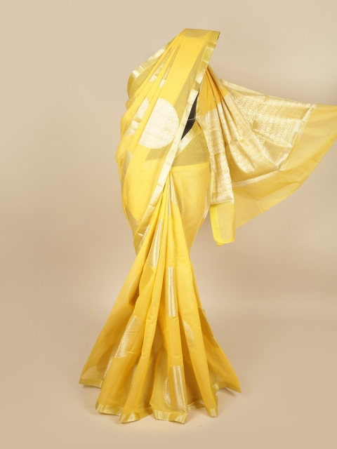 

Pothys Yellow & Silver-Toned Woven Design Zari Saree