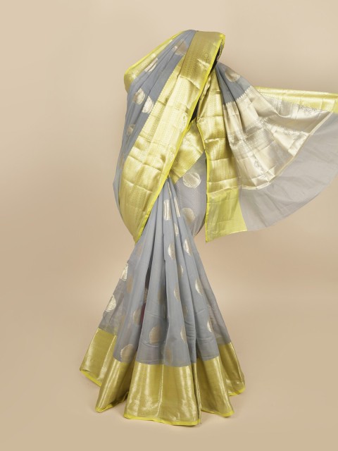 

Pothys Grey & Gold-Toned Woven Design Zari Cotton Blend Saree