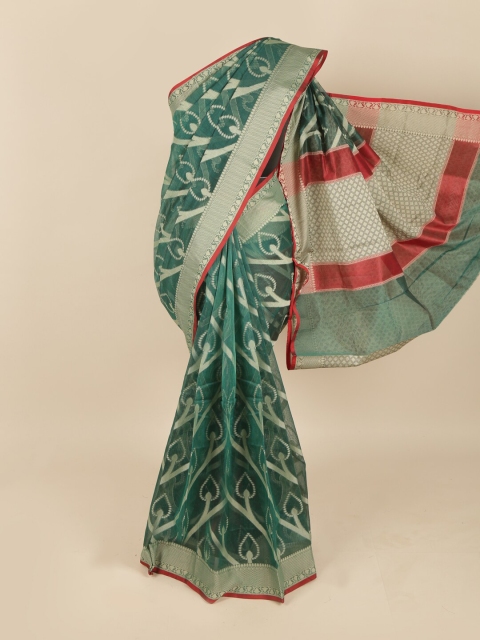 

Pothys Green & Cream-Coloured Floral Printed Supernet Saree