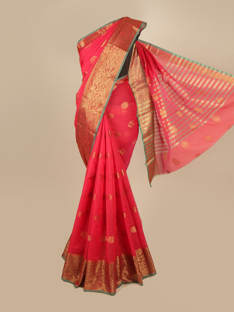 

Pothys Pink & Gold-Toned Floral Zari Saree