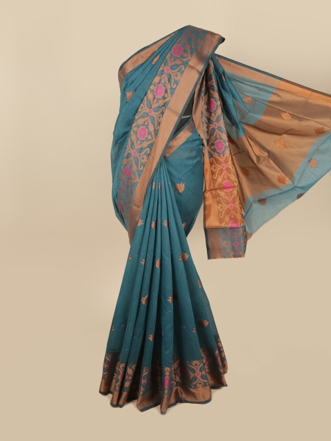 

Pothys Teal & Gold-Toned Woven Design Saree