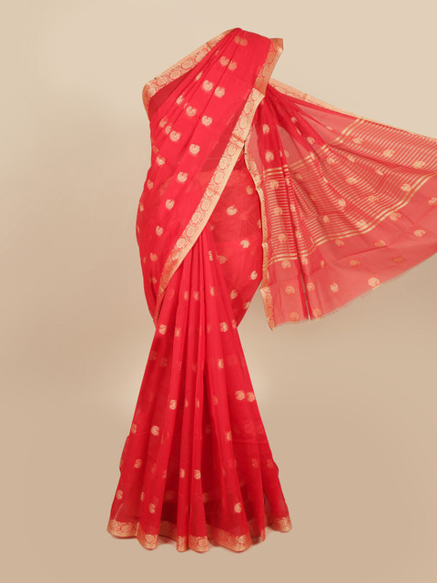 

Pothys Red & Gold-Toned Woven Design Zari Saree