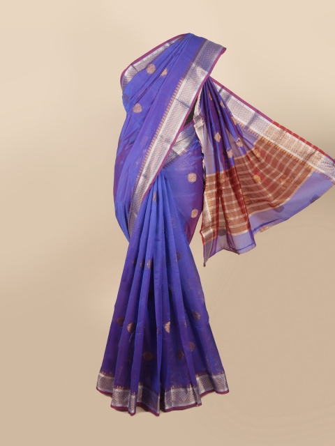

Pothys Blue Ethnic Motifs Woven Designed Cotton Blend Saree