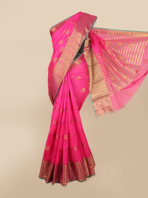 

Pothys Pink & Gold-Toned Ethnic Motifs Cotton Blend Zari Saree