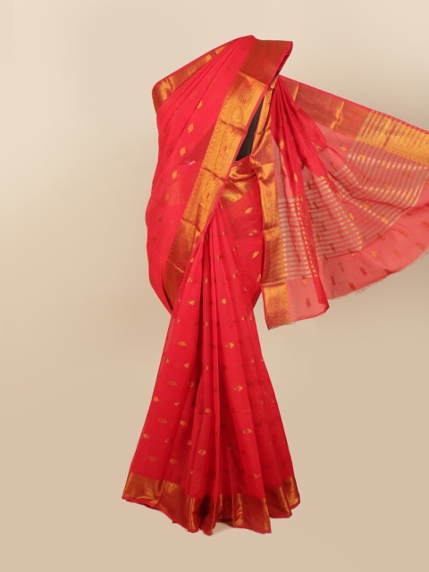 

Pothys Red & Gold-Toned Woven Design Cotton Blend Zari Saree