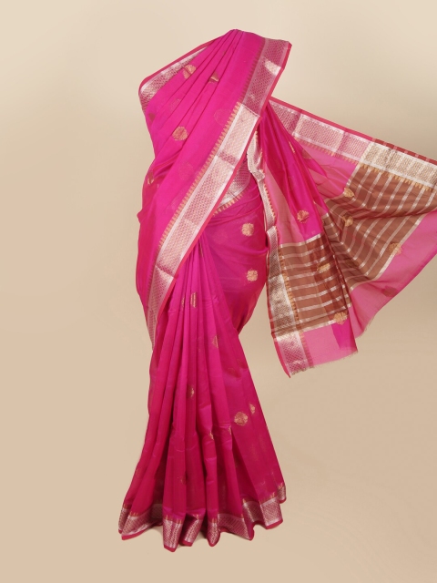 

Pothys Pink & Gold-Toned Floral Zari Saree