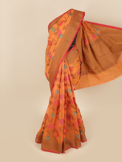 

Pothys Orange & Gold Ethnic Motifs Zari Supernet Saree