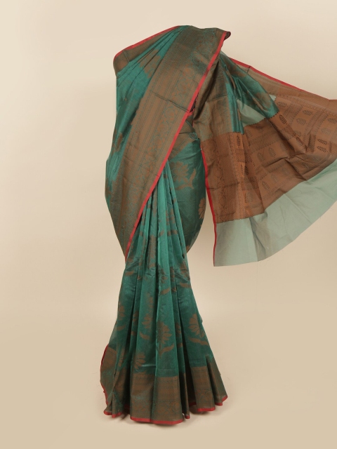 

Pothys Green & Brown Floral Supernet Saree