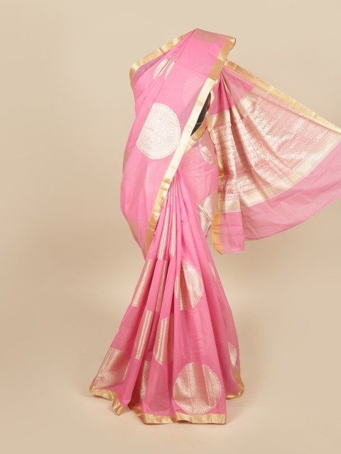 

Pothys Pink & Gold-Toned Woven Design Zari Saree