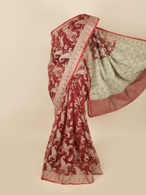 

Pothys Maroon & Off White Paisley Supernet Saree