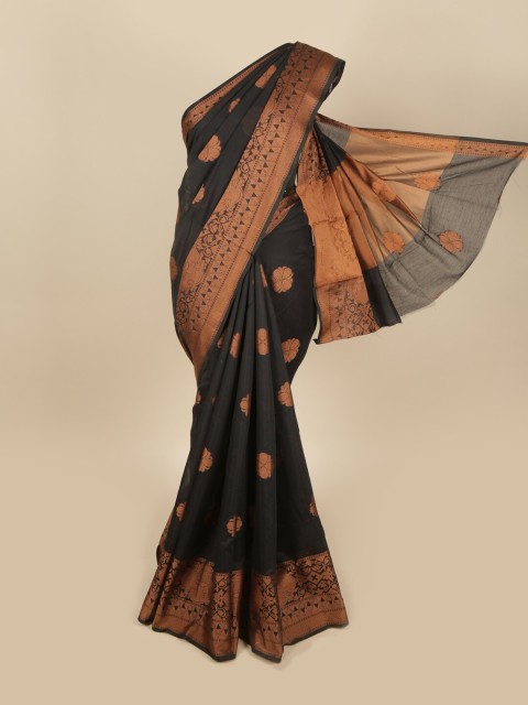 

Pothys Black & Rust Floral Woven Design Saree
