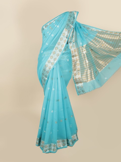 

Pothys Blue & Silver-Toned Woven Design Zari Saree