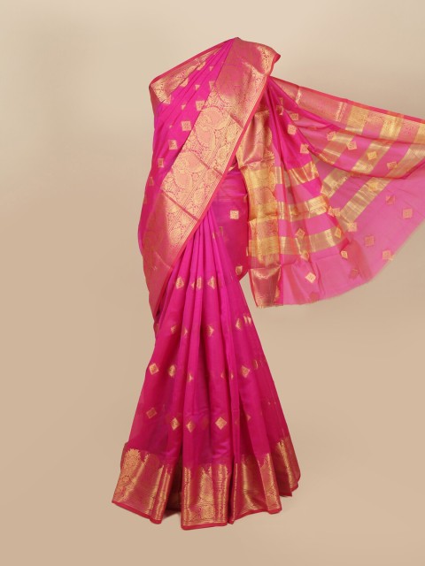 

Pothys Magenta & Gold-Toned Woven Design Zari Saree
