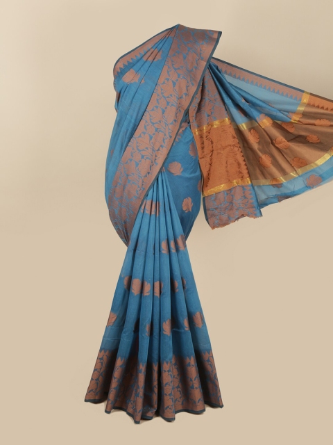 

Pothys Blue & Beige Floral Cotton Blend Saree
